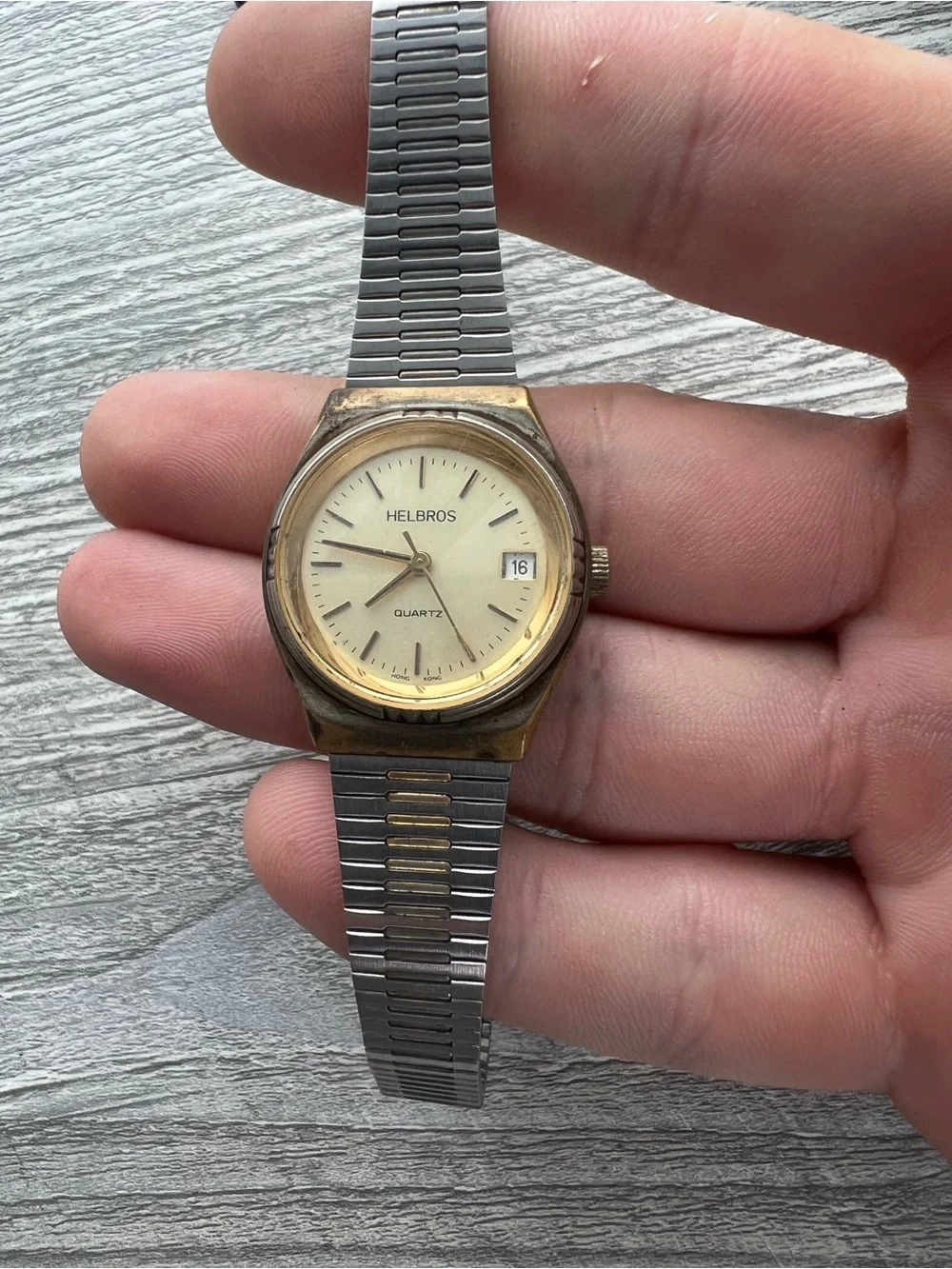 Helbros Two-Tone Quartz Date Watch - Cream Dial